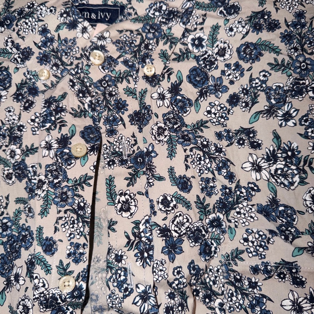 Crown & Ivy Men's Floral Button Down Shirt - Blue and Cream